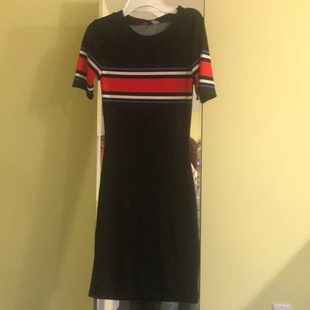 comfortable black dress with stripes